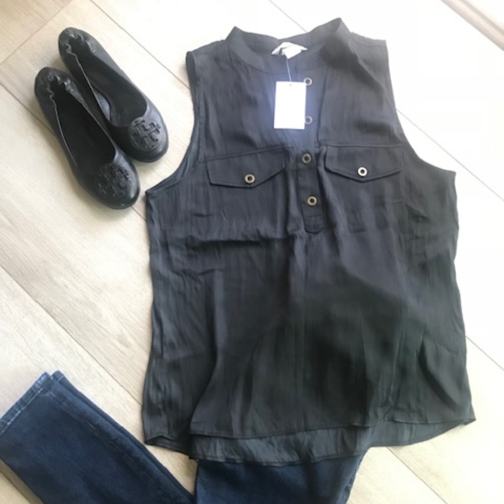 H&M Half-button Satin Sleeveless Blouse